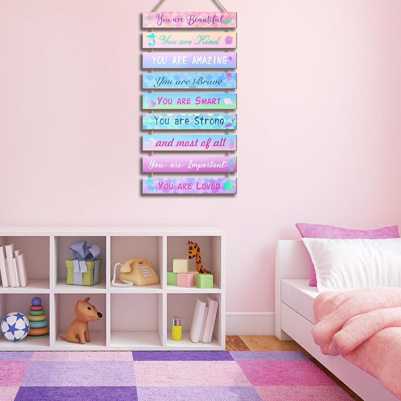 UBTKEY Mermaid Room Decor Set - 9 Pieces, Princess Bedroom Wall Decor, Inspirational Hanging Plaques for Kids & Nursery - Image 5